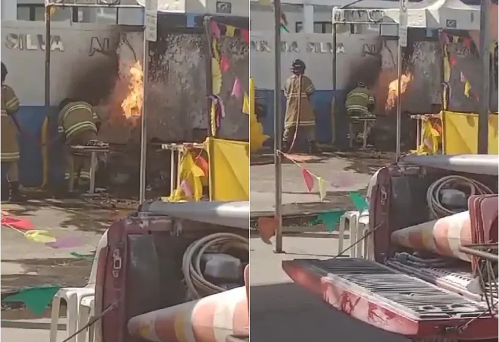 Bombeiros são acionados para apagar fogo em barraca de festa julina em escola municipal de Rio das Ostras