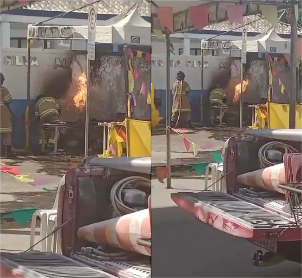 Bombeiros são acionados para apagar fogo em barraca de festa julina em escola municipal de Rio das Ostras