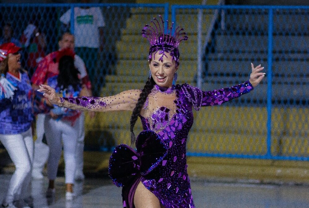 Com 40 mil pedras e espelhos, Tatiana Breia se caracteriza de Amora na Sapucaí