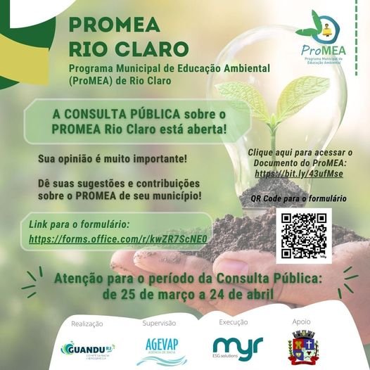 “Participe da Consulta Pública: Elaboração do Programa Municipal de Educação Ambiental em Rio Claro”
