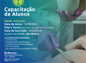 Prefeitura oferece 30 vagas em curso gratuito de Depilação