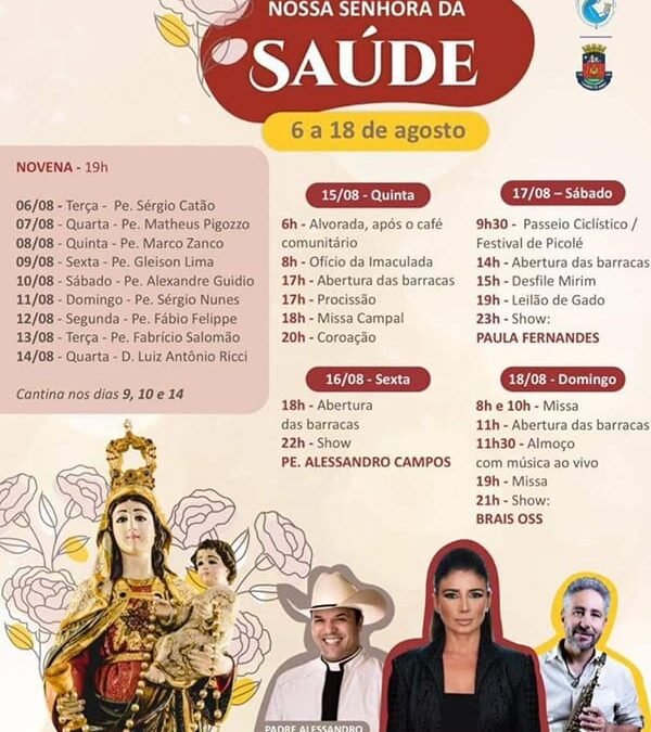 Festa em louvor à Nossa Senhora da Saúde terá a cantora Paula Fernandes