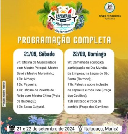 Grupo de capoeiristas promove ação ambiental em Itaipuaçu no próximo fim de semana (21 e 22/09)