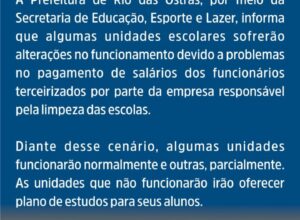 Alterações no funcionamento das escolas em Rio das Ostras