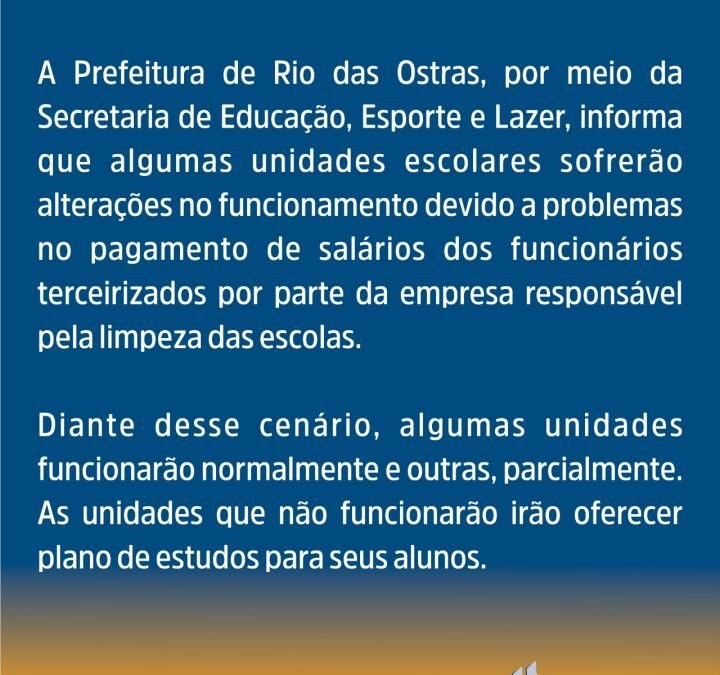 Alterações no funcionamento das escolas em Rio das Ostras