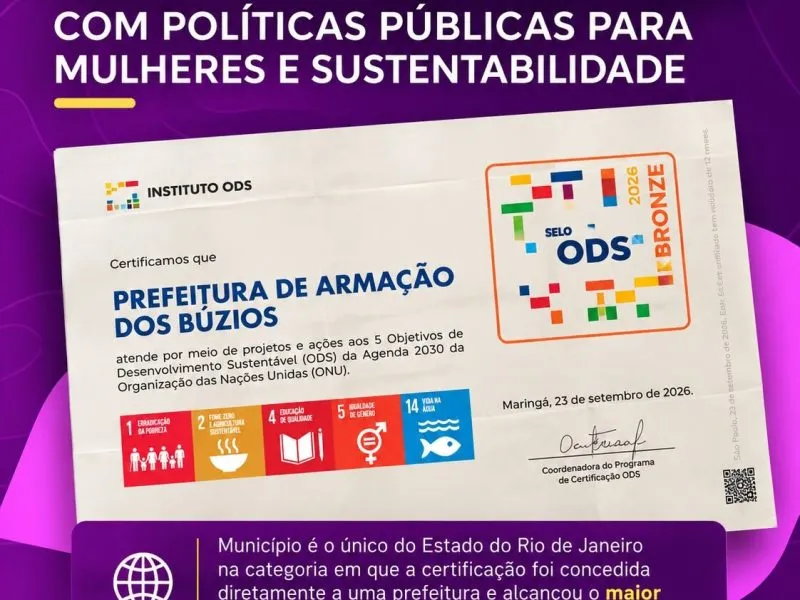 Búzios conquista bronze em objetivos da ONU com políticas públicas. Foto: Divulgação